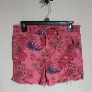 BDG Pink Floral Denim Cutoff Shorts Denim Jorts Boho Summer High Rise Size 29